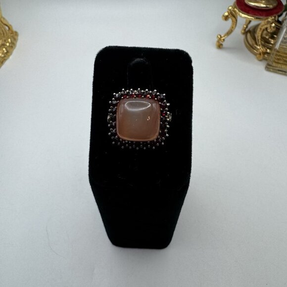 Stunning VTG Sterling Silver Garnet & Agate Set Necklace Earrings Ring Circa 50s - Picture 6 of 16